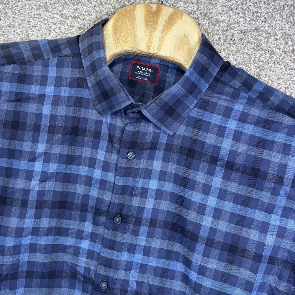 UNTUCKit Shirt Mens 3XL Blue Plaid Wrinkle Free Long Sleeve Button-Up